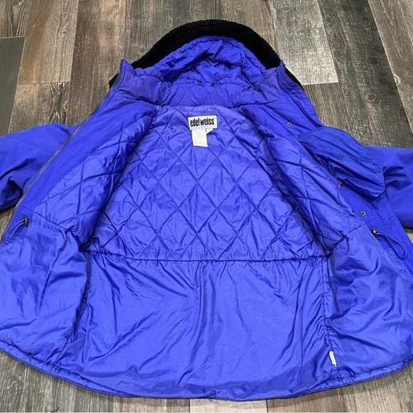 Vintage Edelweiss Skiwear Blue/Purple Embroidery Ski Coat Parka Size Medium - Picture 9 of 11